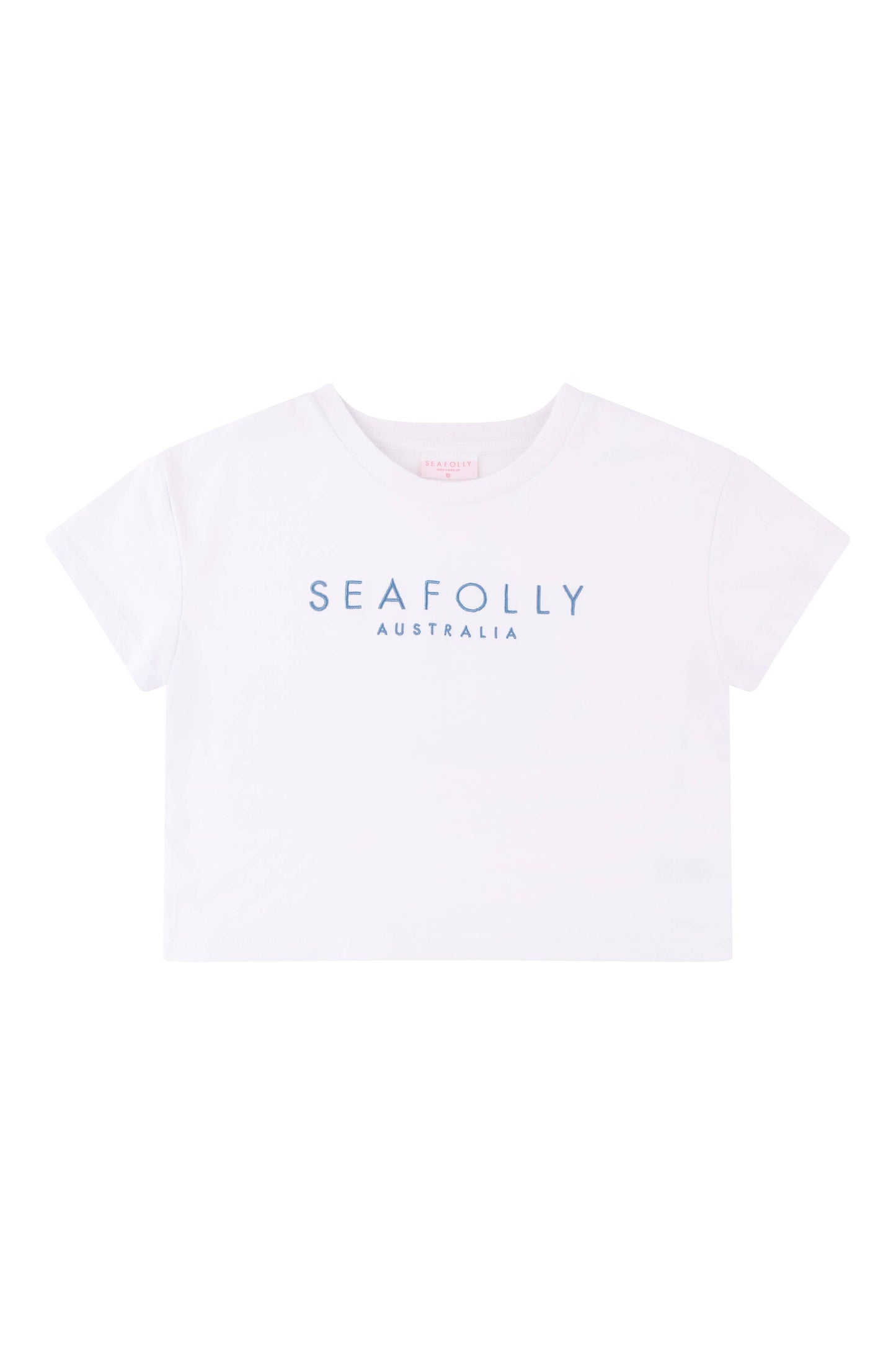 Kids Cotton Embroidery Crop Tee - Brilliant White