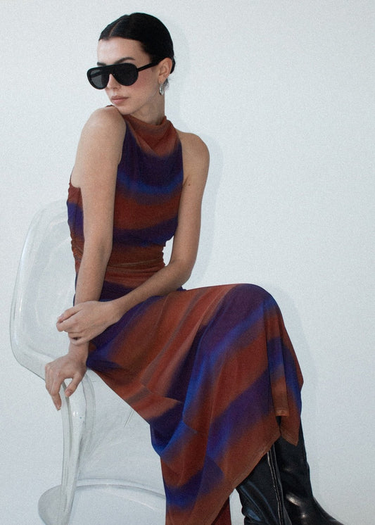 Staple the Label Vista Mesh Midi Dress - Ombre, worn by a model