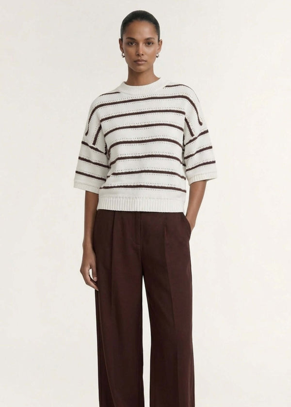 Pillar Stripe Knit Tee - Brown/White Stripe
