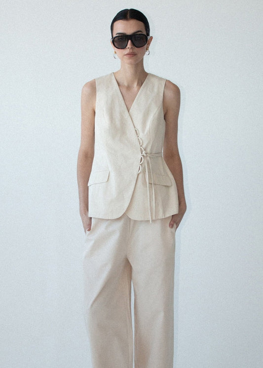 Staple the Label Willow Loop Detail Vest - Stone, worn by a model
