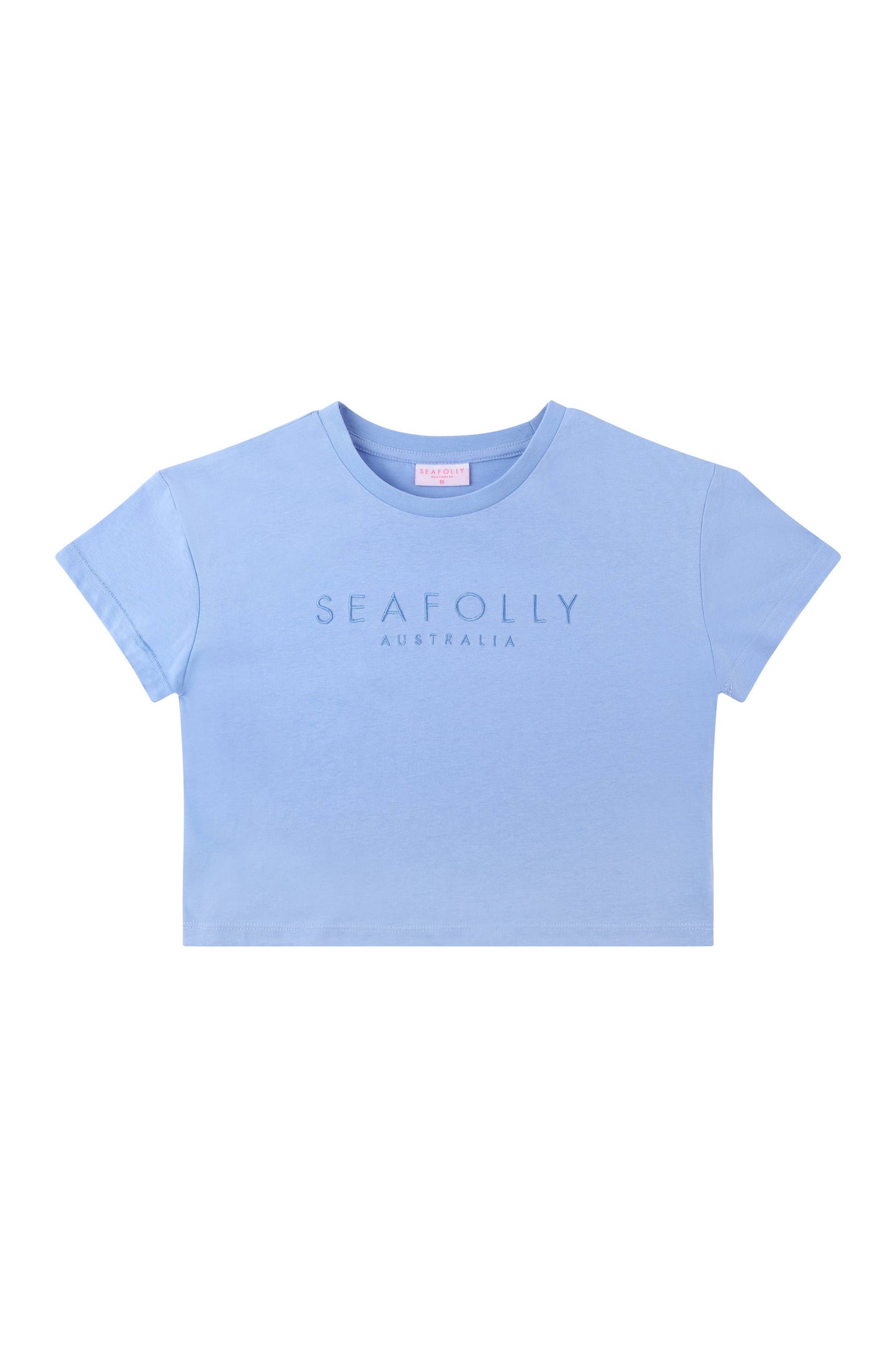 Kids Cotton Embroidery Crop Tee - Sky Blue