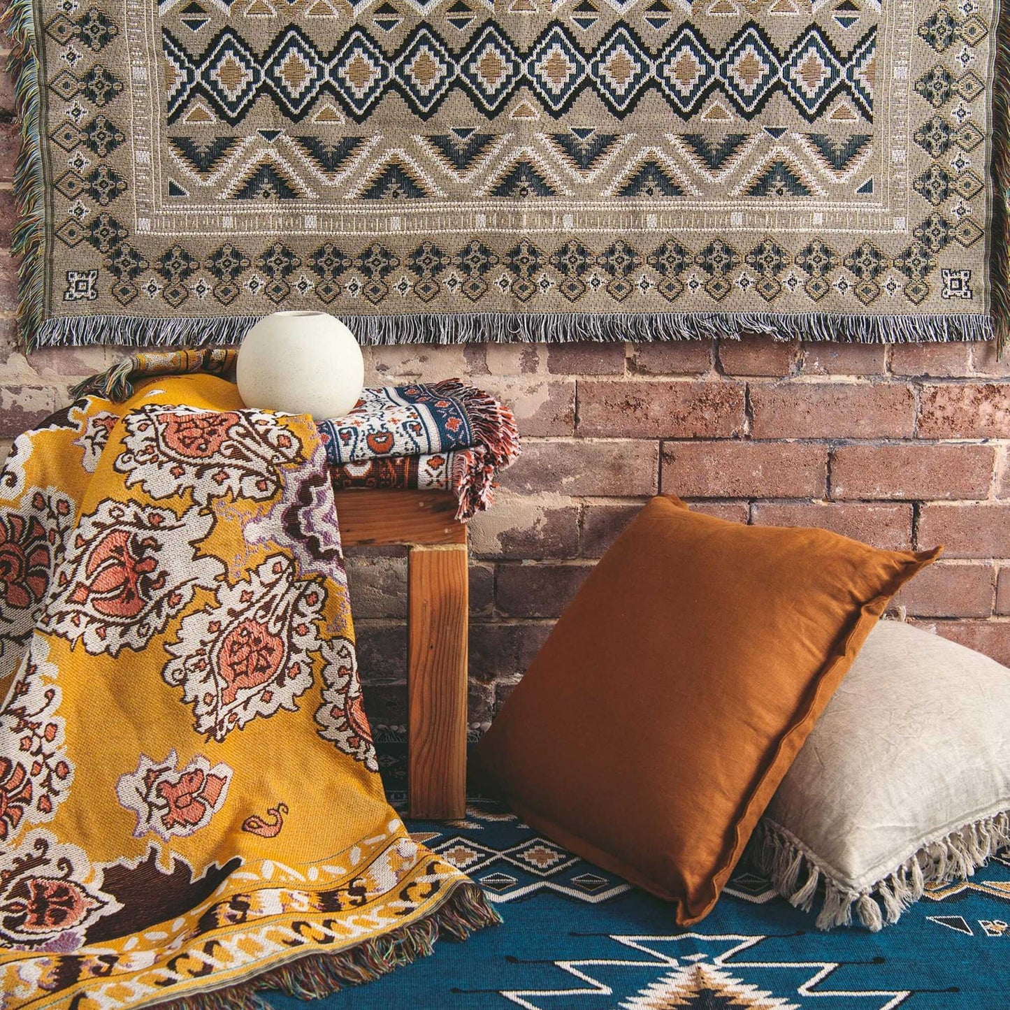 HENDEER - 'Hey Jude' Woven Picnic Rug/Throw: Large 170x200cm