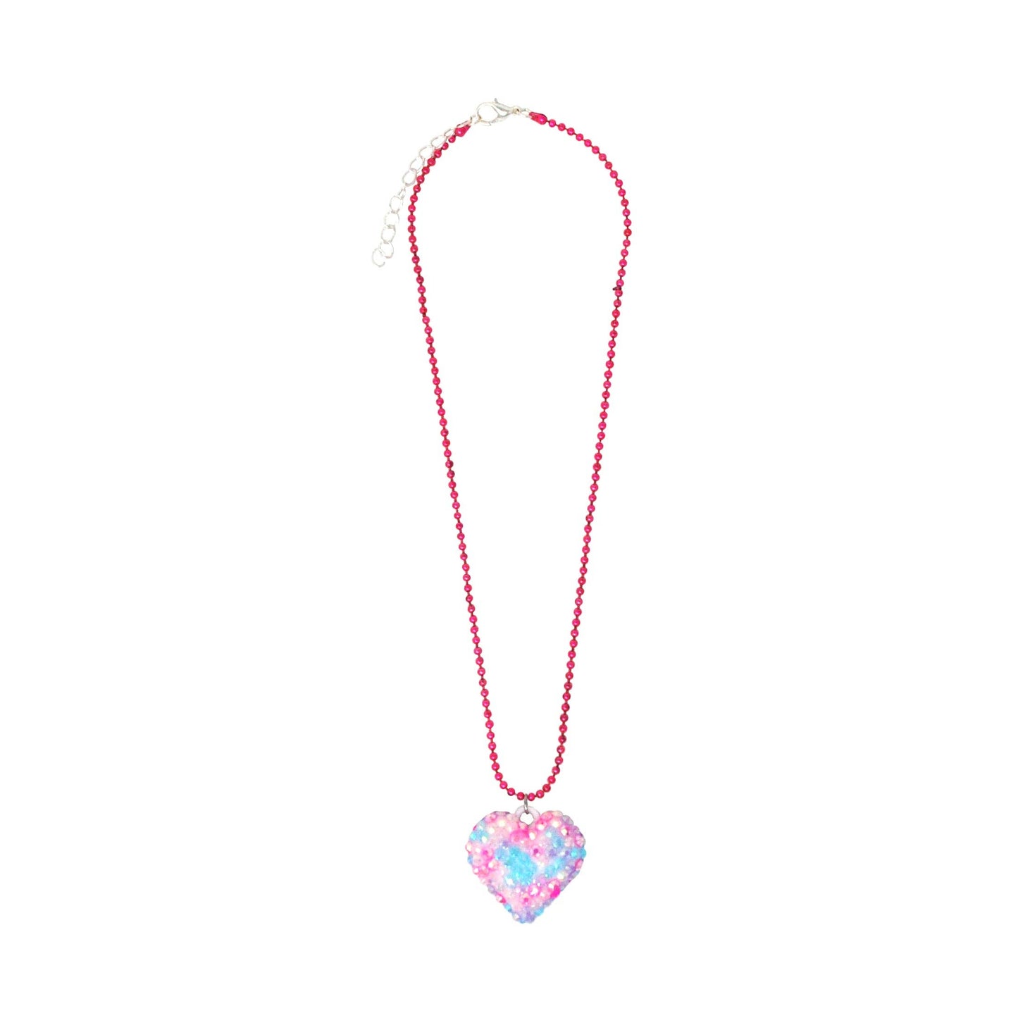 Pink Poppy - Rhinestone Heart Ball Chain Necklace