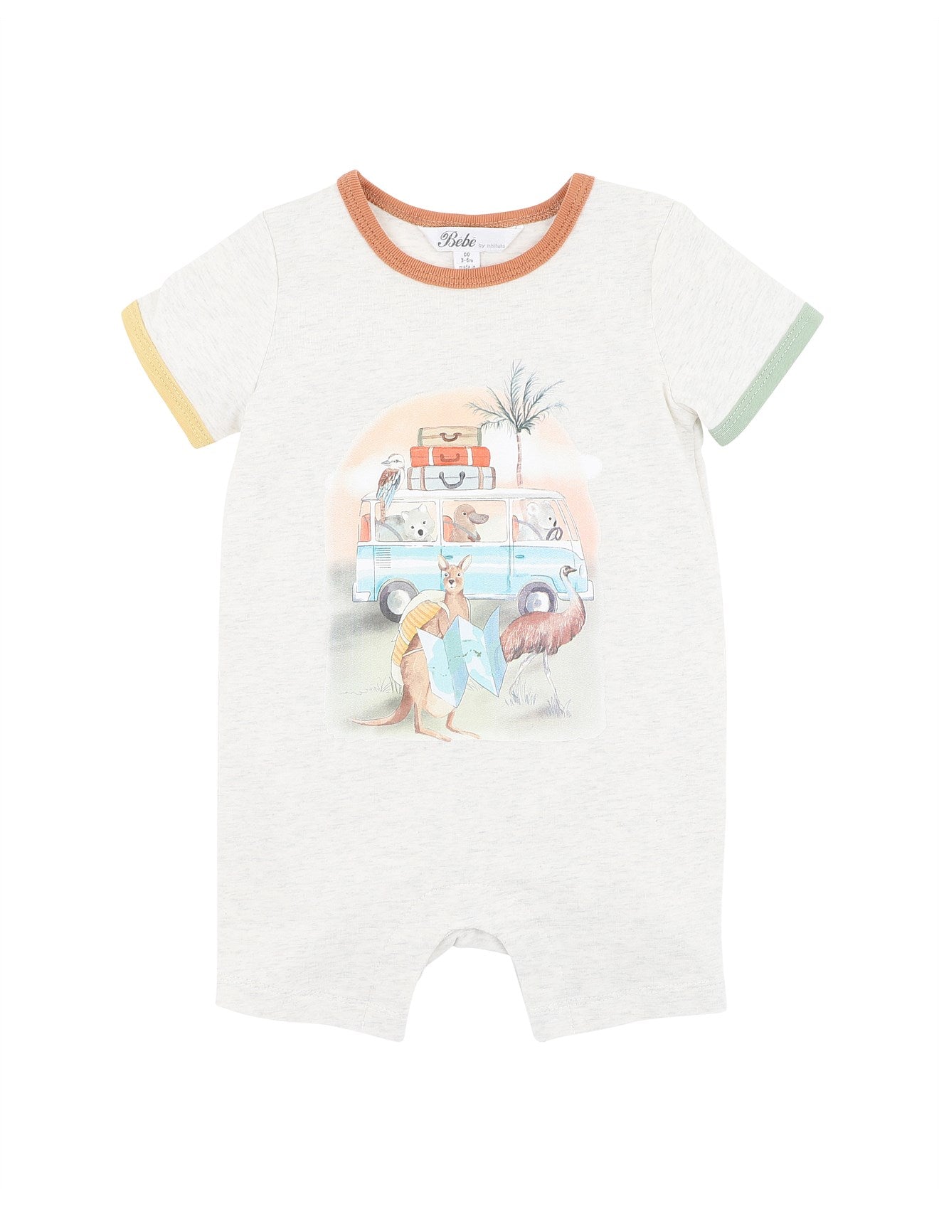 Ivan Camp Scene SS Romper - Ice Grey Marl