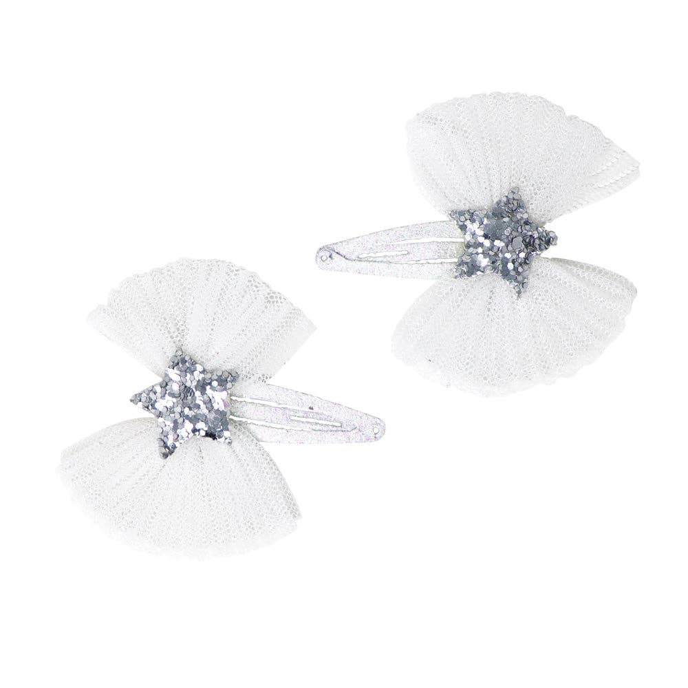 Pink Poppy - Starry night mesh bow snapclips Pack Size 6
