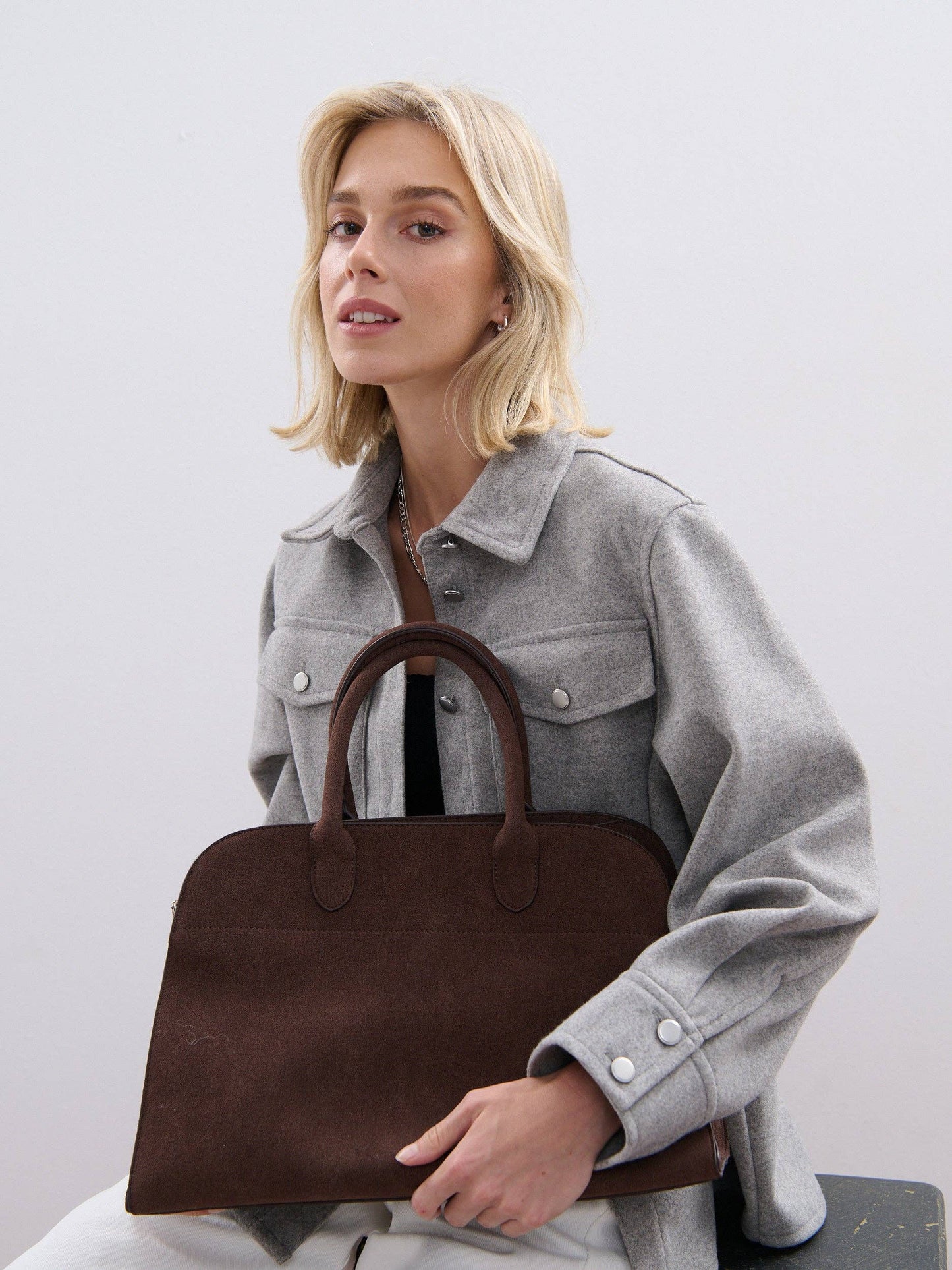 Clemence Tote Bag in Brown Suede