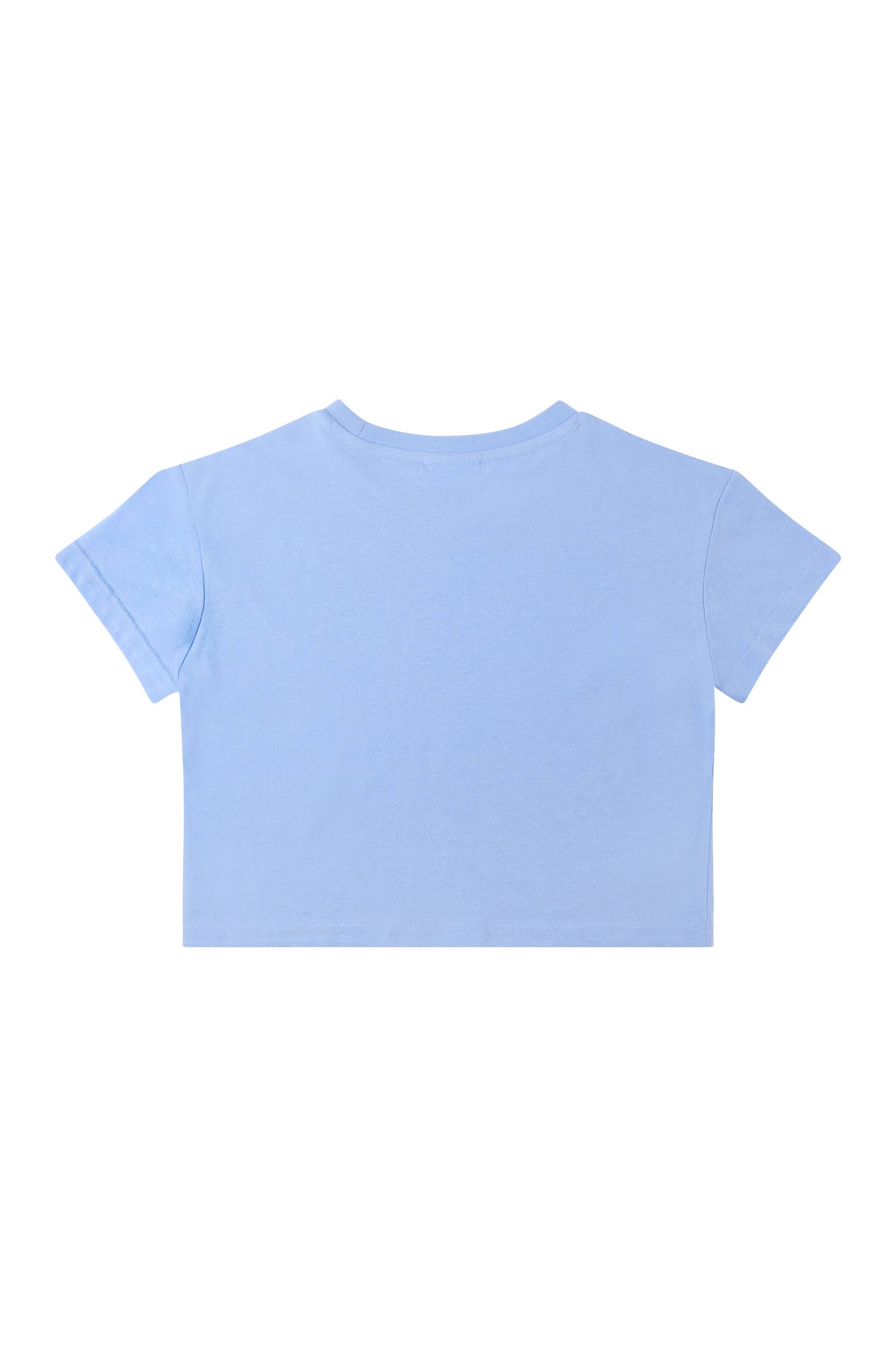 Kids Cotton Embroidery Crop Tee - Sky Blue