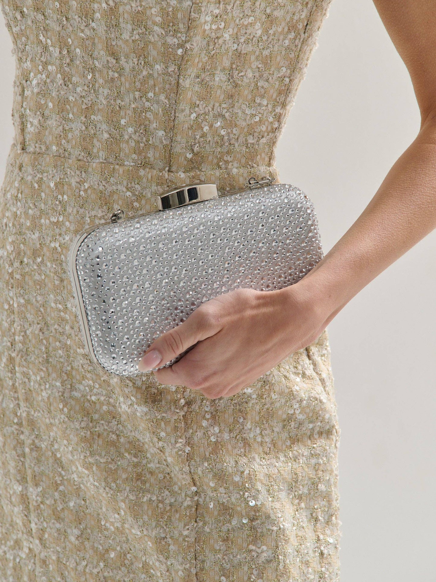 Romie Rhinestone Clutch Bag in Silver