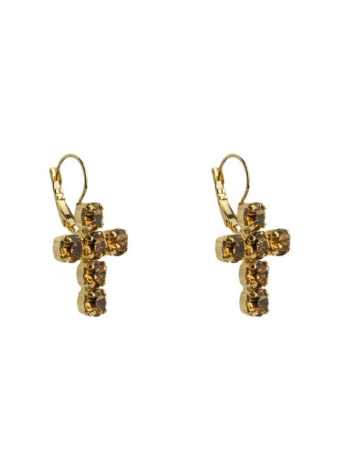 Crystal Cross Drop Earrings - Topaz