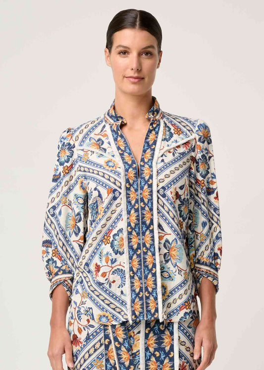 Alexis Linen Viscose Contrast Trim Fringe Shirt - Petinos Floros