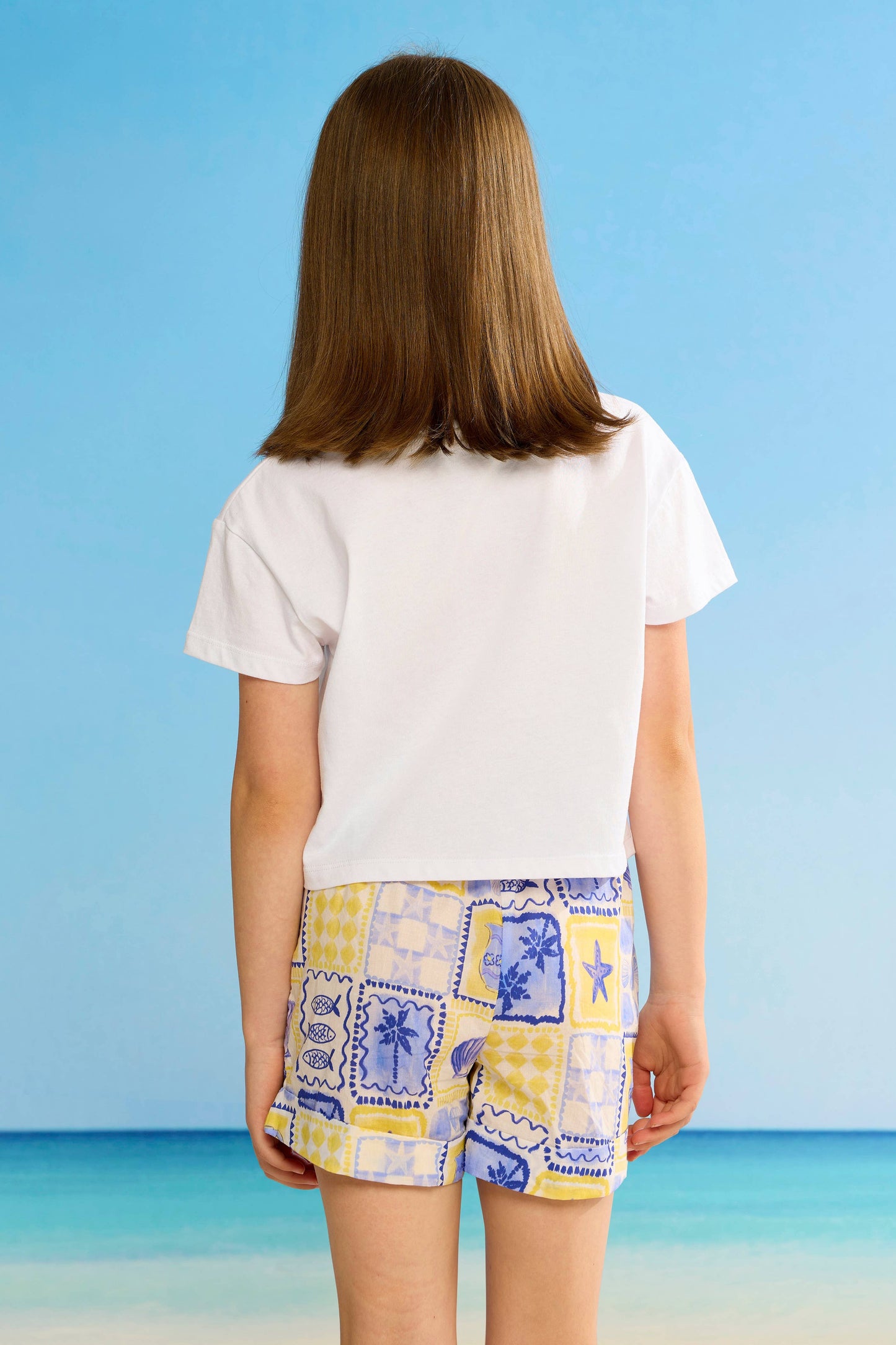 Kids Cotton Embroidery Crop Tee - Brilliant White