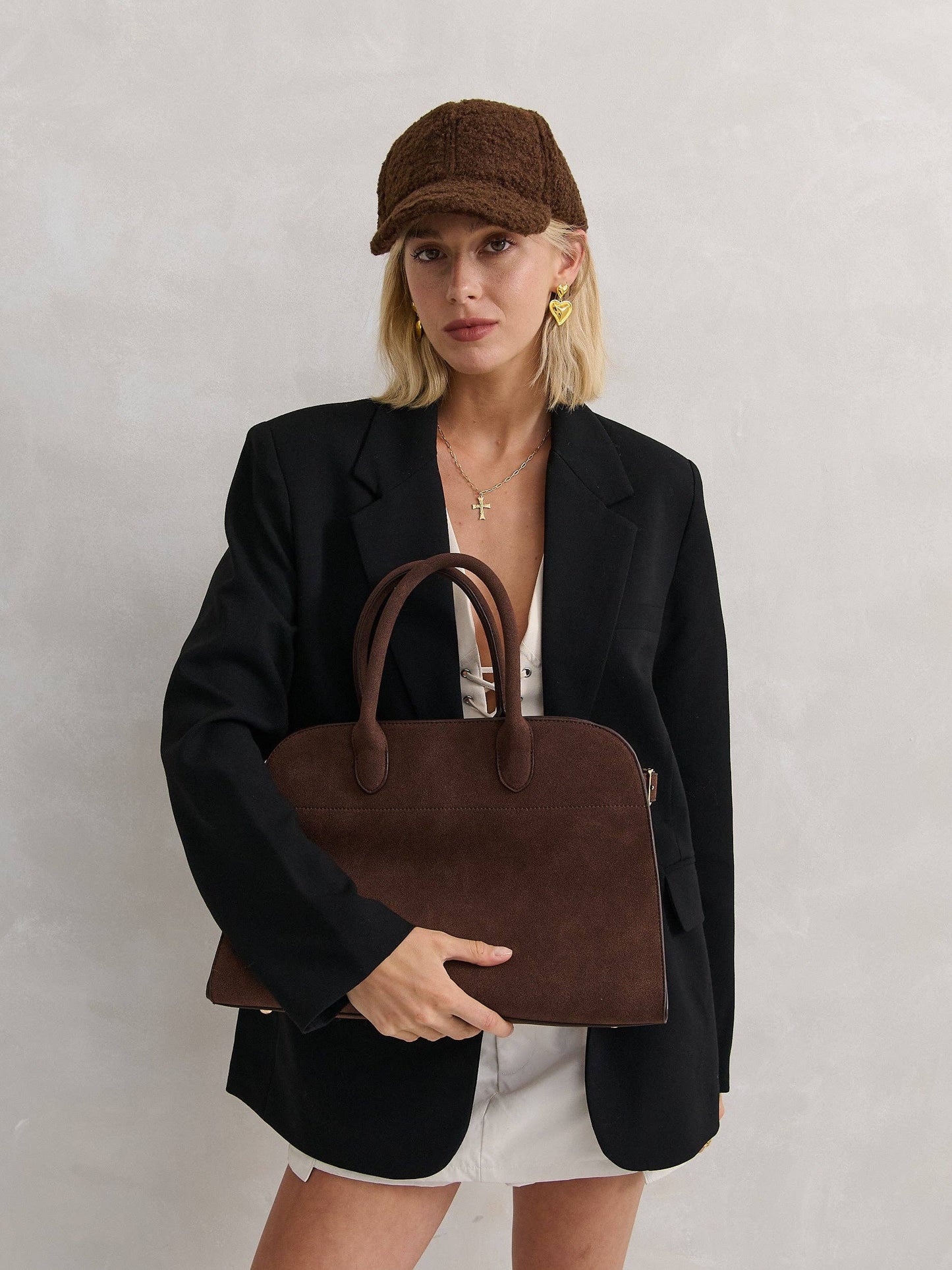 Clemence Tote Bag in Brown Suede