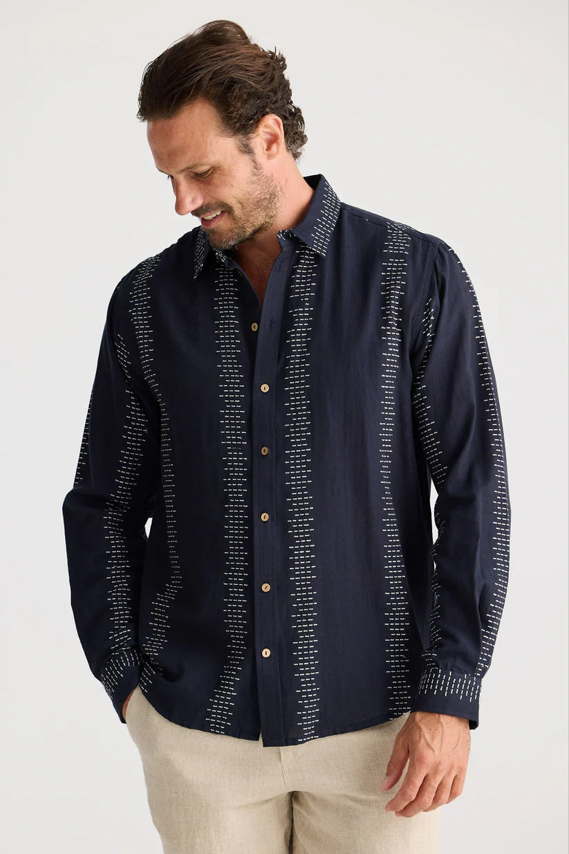 Oxford Shirt - Navy W White Embroidery