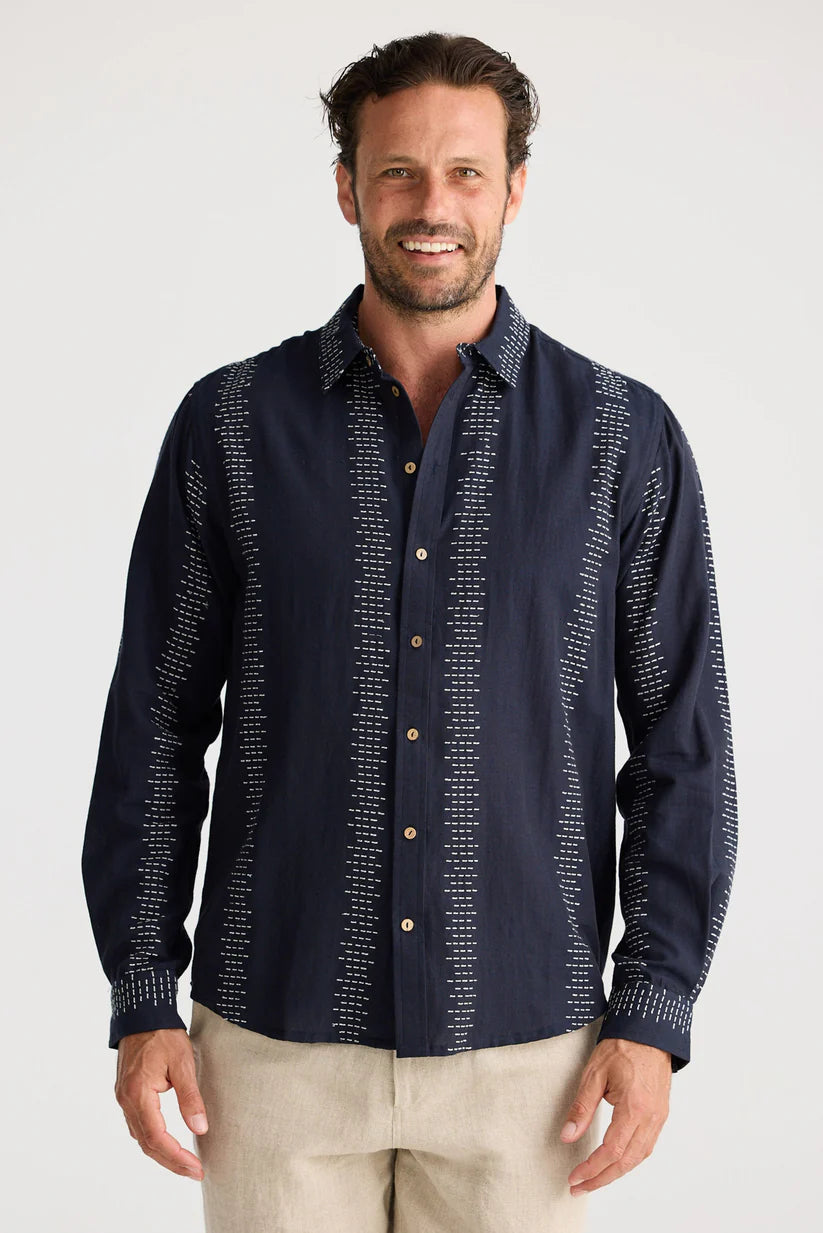 Oxford Shirt - Navy W White Embroidery