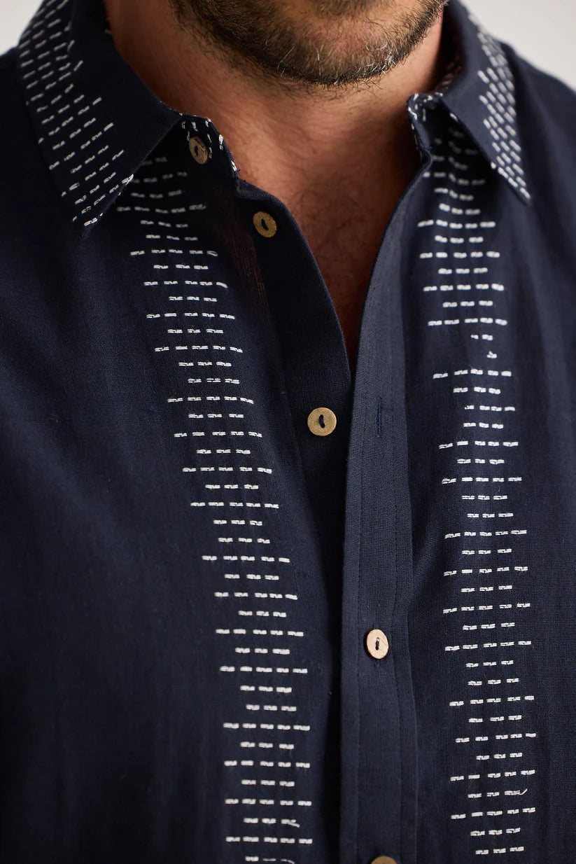 Oxford Shirt - Navy W White Embroidery