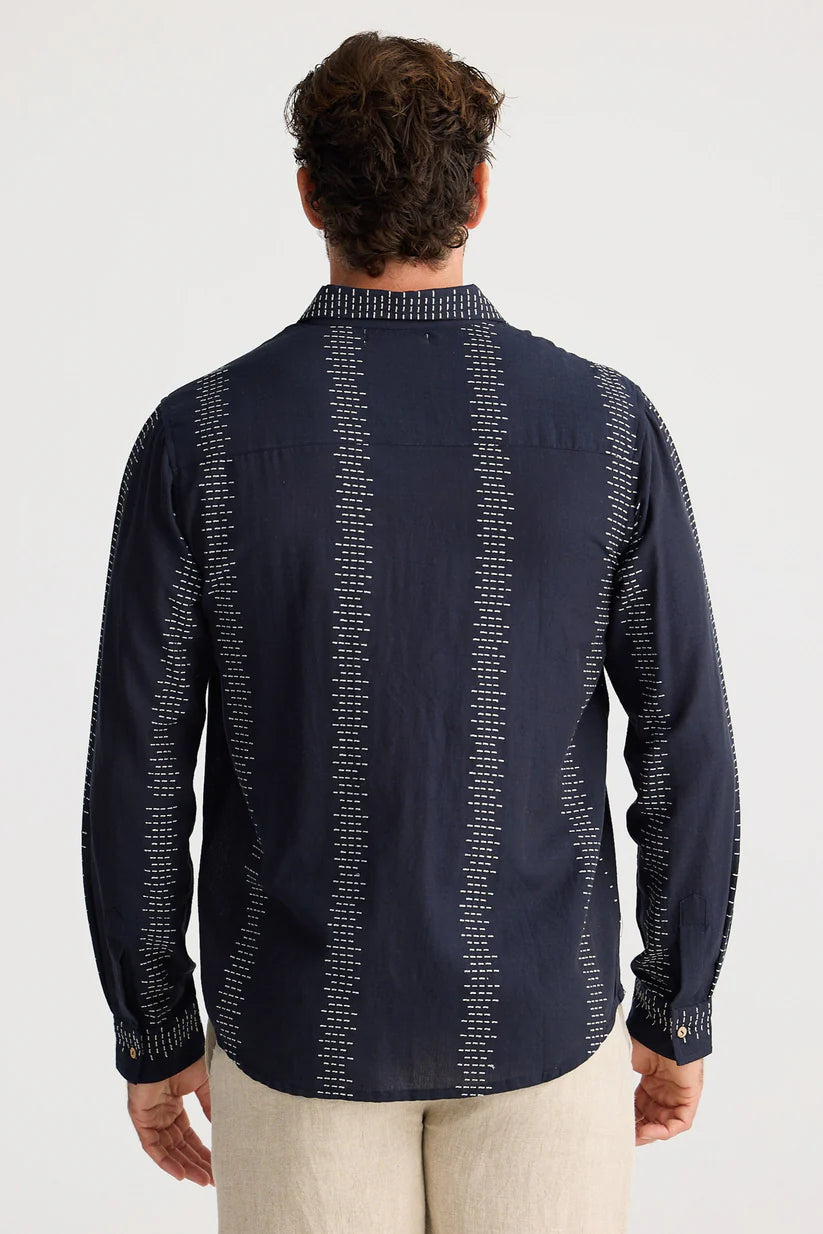 Oxford Shirt - Navy W White Embroidery