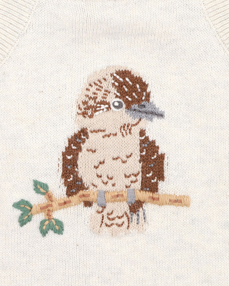 Australiana Organic Kookaburra Knit Bodysuit - Cream Marl
