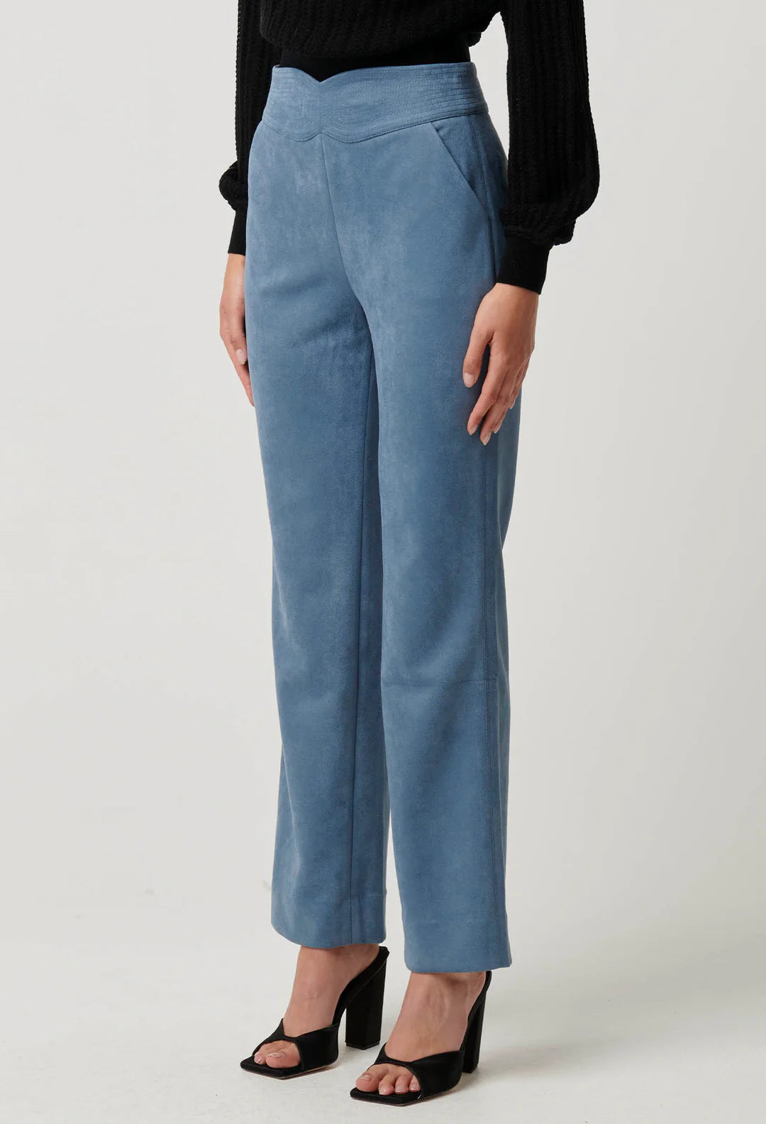 Scarlett Faux Suede Waist Detail Pant - Sky