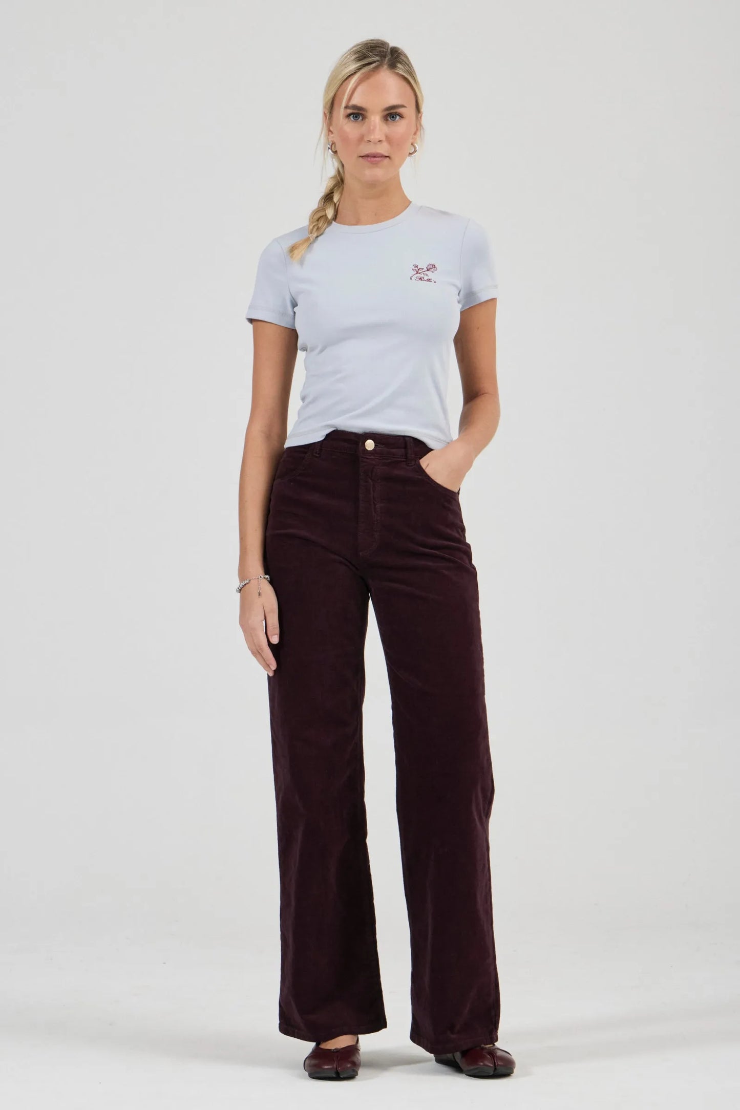 Sailor Scoop Long Velvet Jeans - Dark Cherry