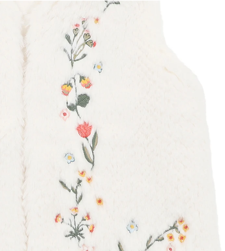 Botanica Embroidered Faux Fur Vest - Cream