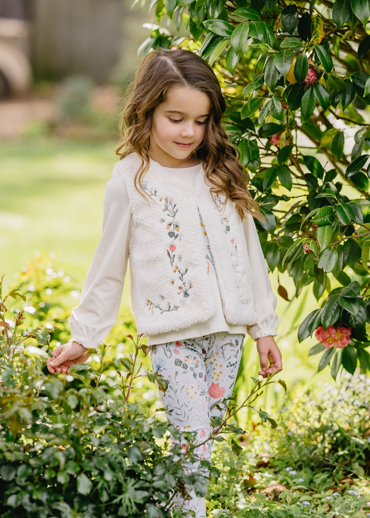Botanica Embroidered Faux Fur Vest - Cream