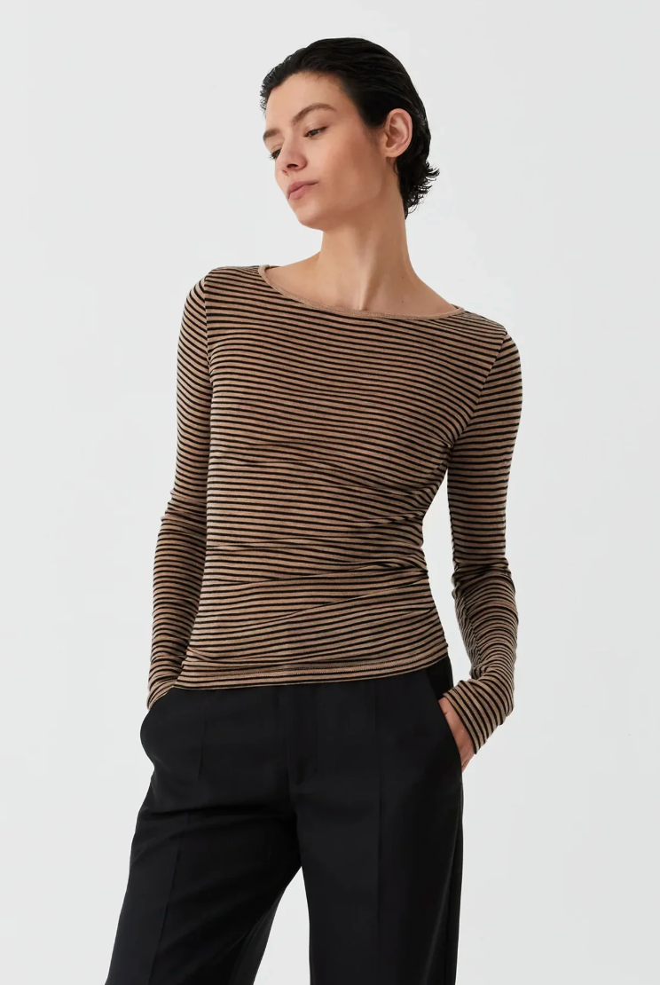 Merino Round Neck - Coffee/Black