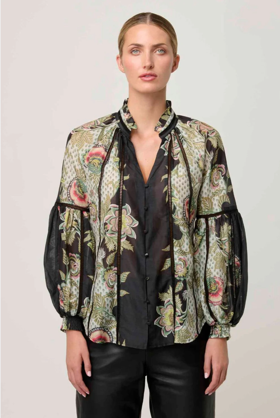 Espada Lace Trim Silk Blouse