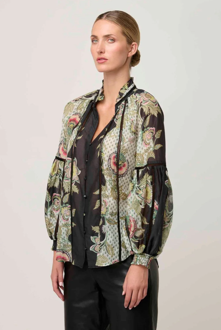 Espada Lace Trim Silk Blouse