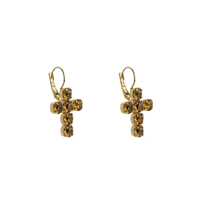 Crystal Cross Drop Earrings - Topaz