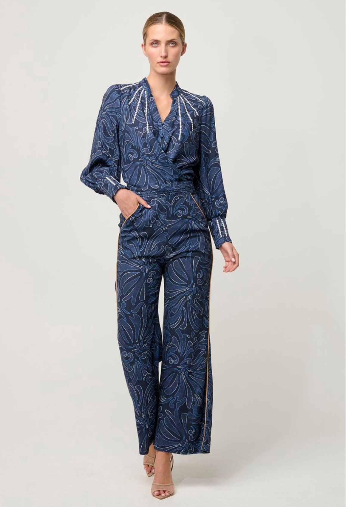 Adela Placement Linen Blouse