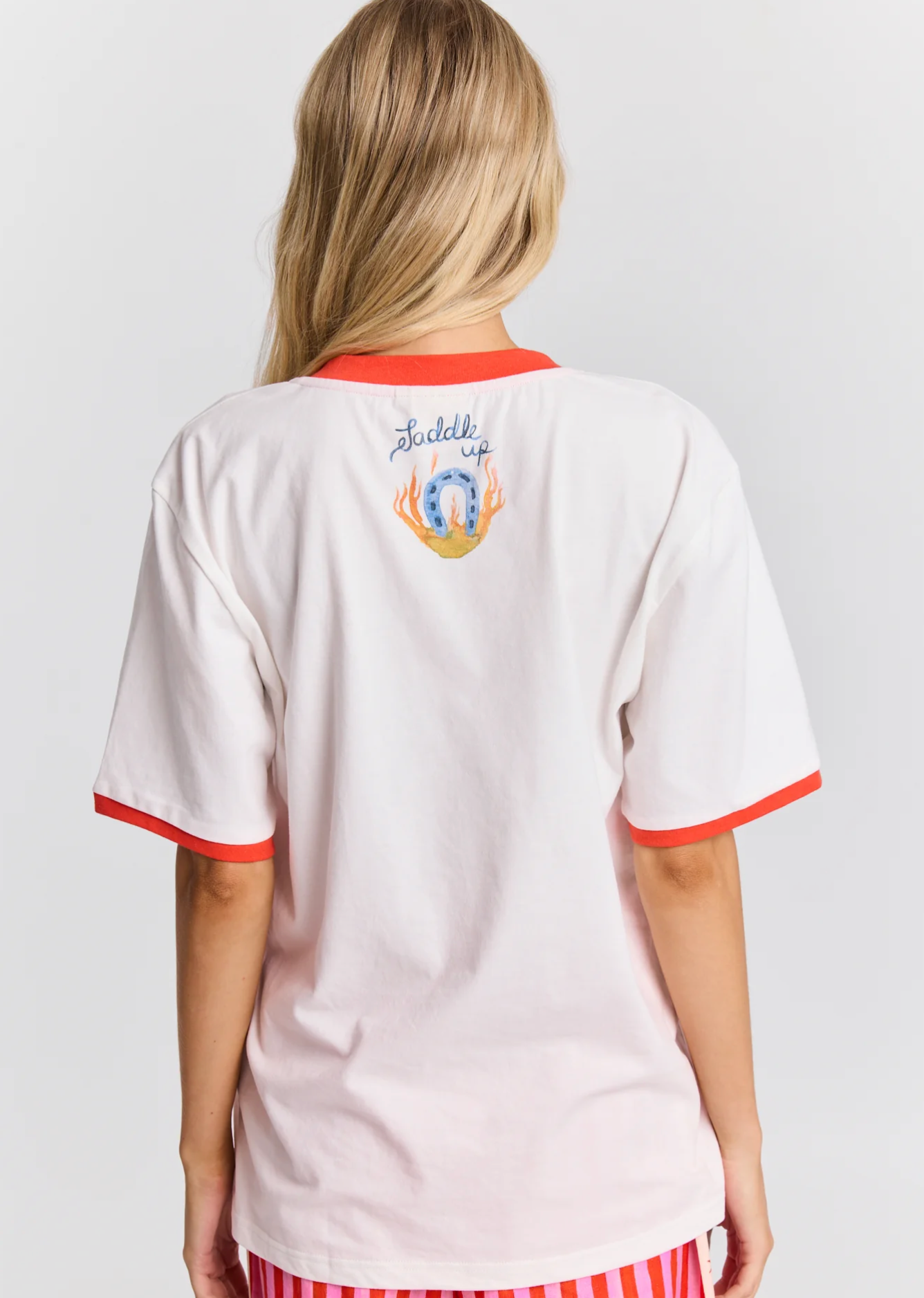 She's on Fire V-Neck T-Shirt - White and Orange