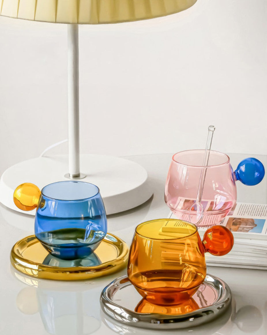Lollipop Heat Resistant Glass & Saucer Set - Blue