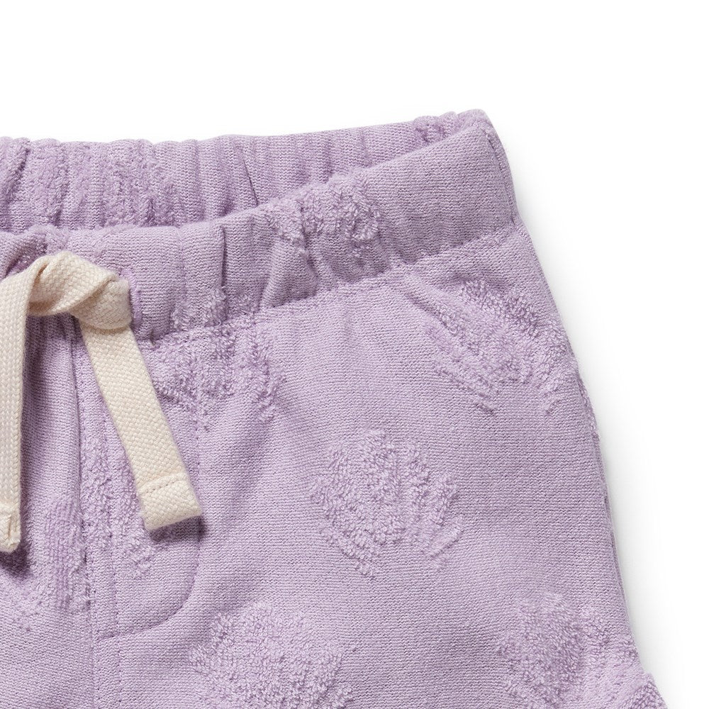 Lavender Shells Organic Terry Tie Short - Lavender Shells