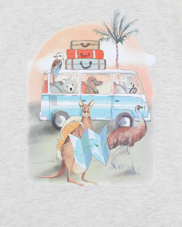 Ivan Camp Scene SS Romper - Ice Grey Marl