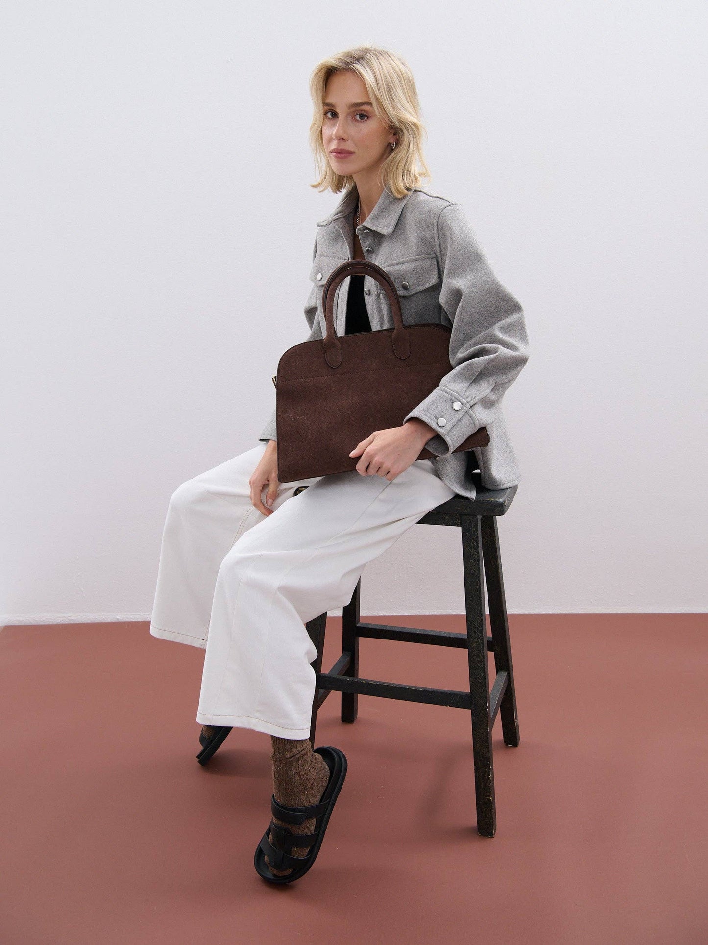Clemence Tote Bag in Brown Suede