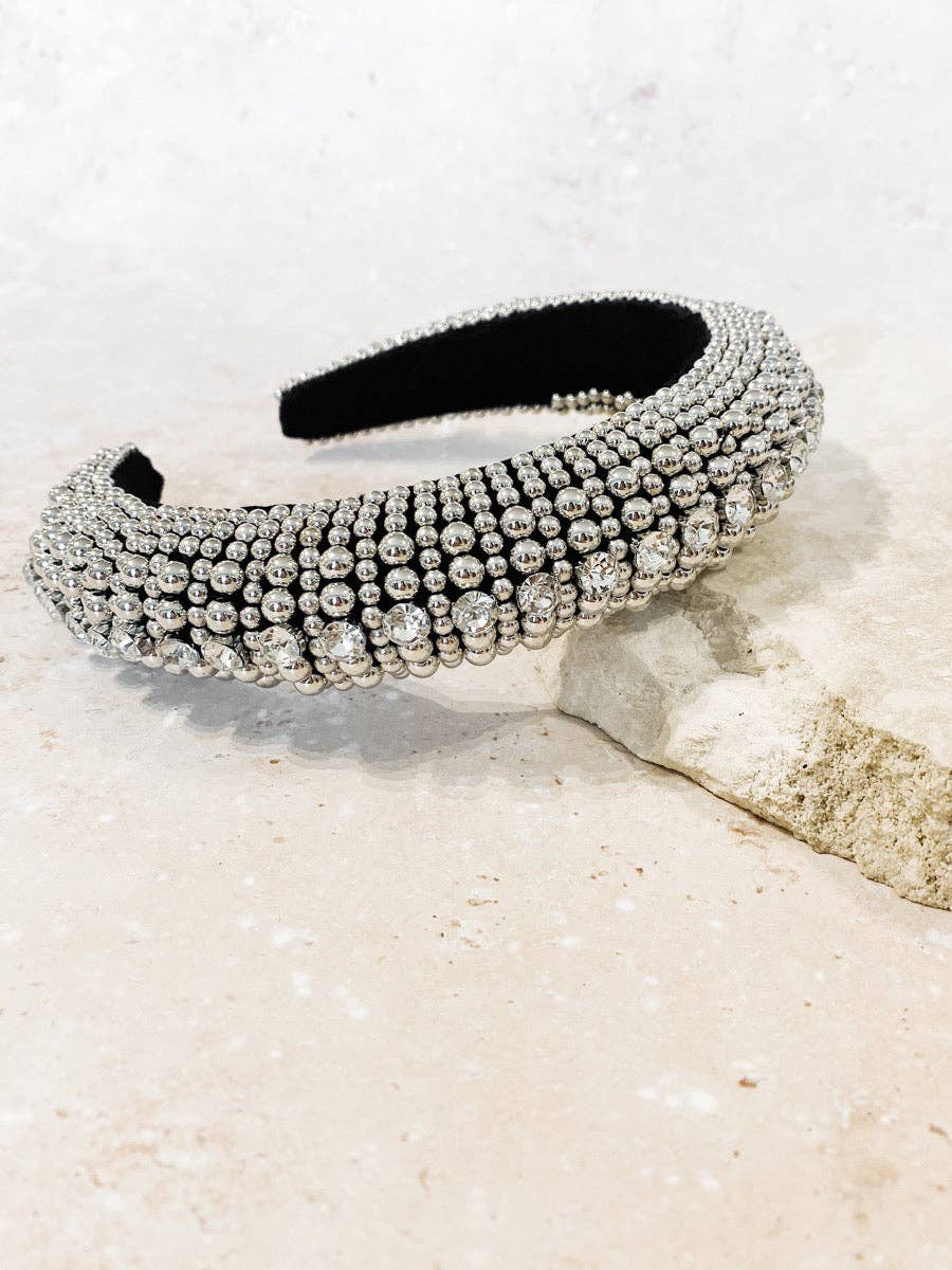 Jodie Beaded Embellished Headband - Silver