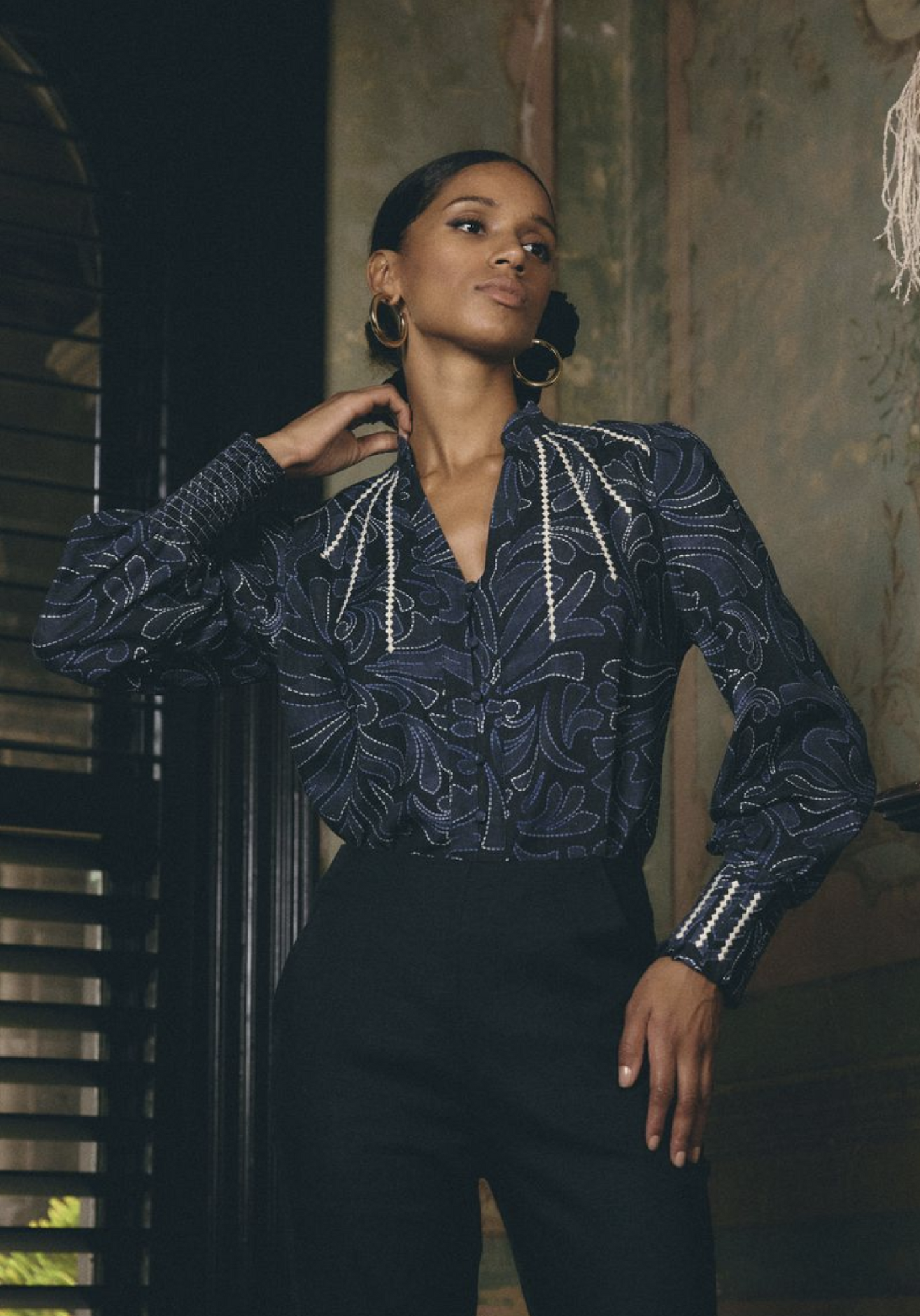 Adela Placement Linen Blouse