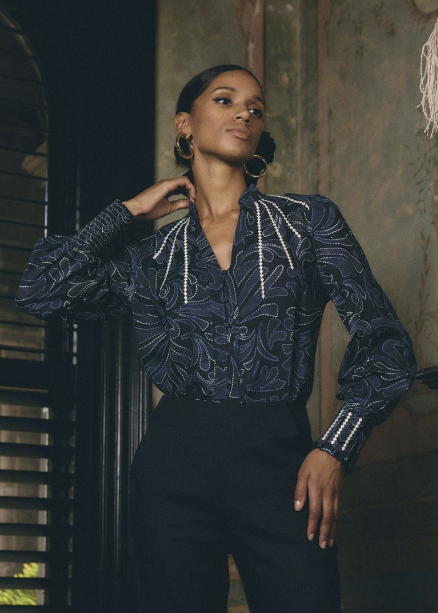 Adela Placement Linen Blouse