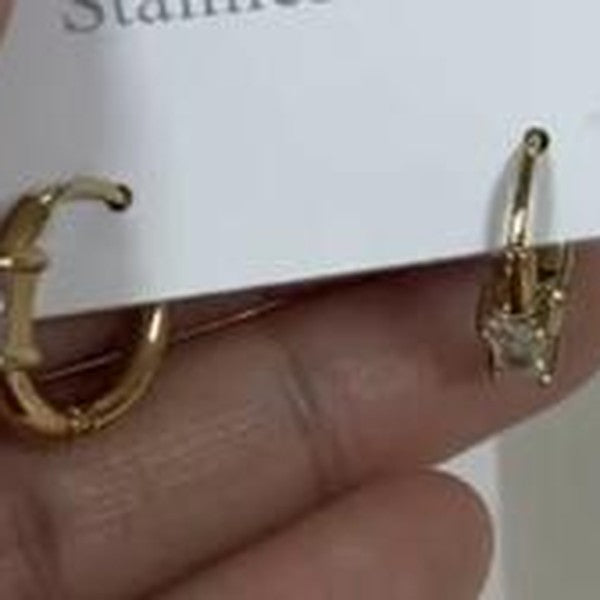 Rectangle Crystal Huggie Earrings - Gold