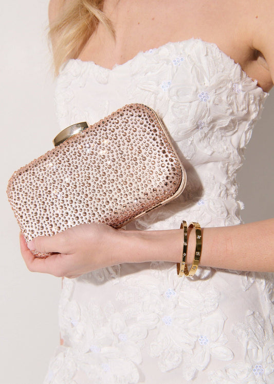 Romie Rhinestone Clutch Bag in Champagne