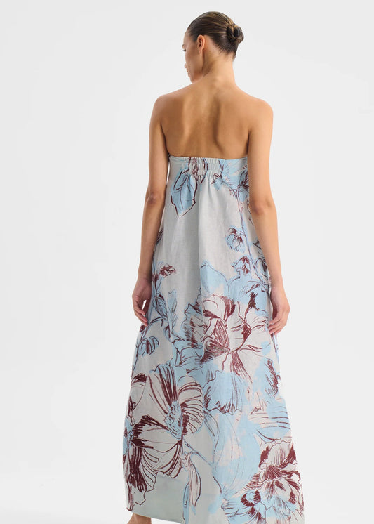 Mae Linen Strapless Dress - Sky