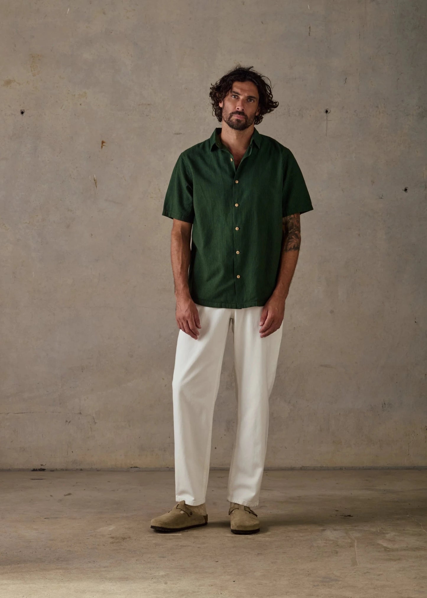 Hemp Stripe Shirt - Dark Green