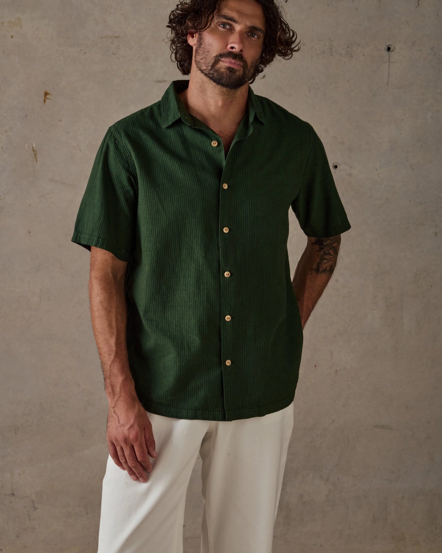 Hemp Stripe Shirt - Dark Green