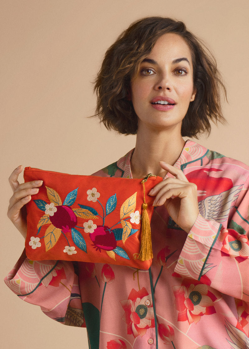 Velvet Zip Pouch Pomegranate - Tangerine