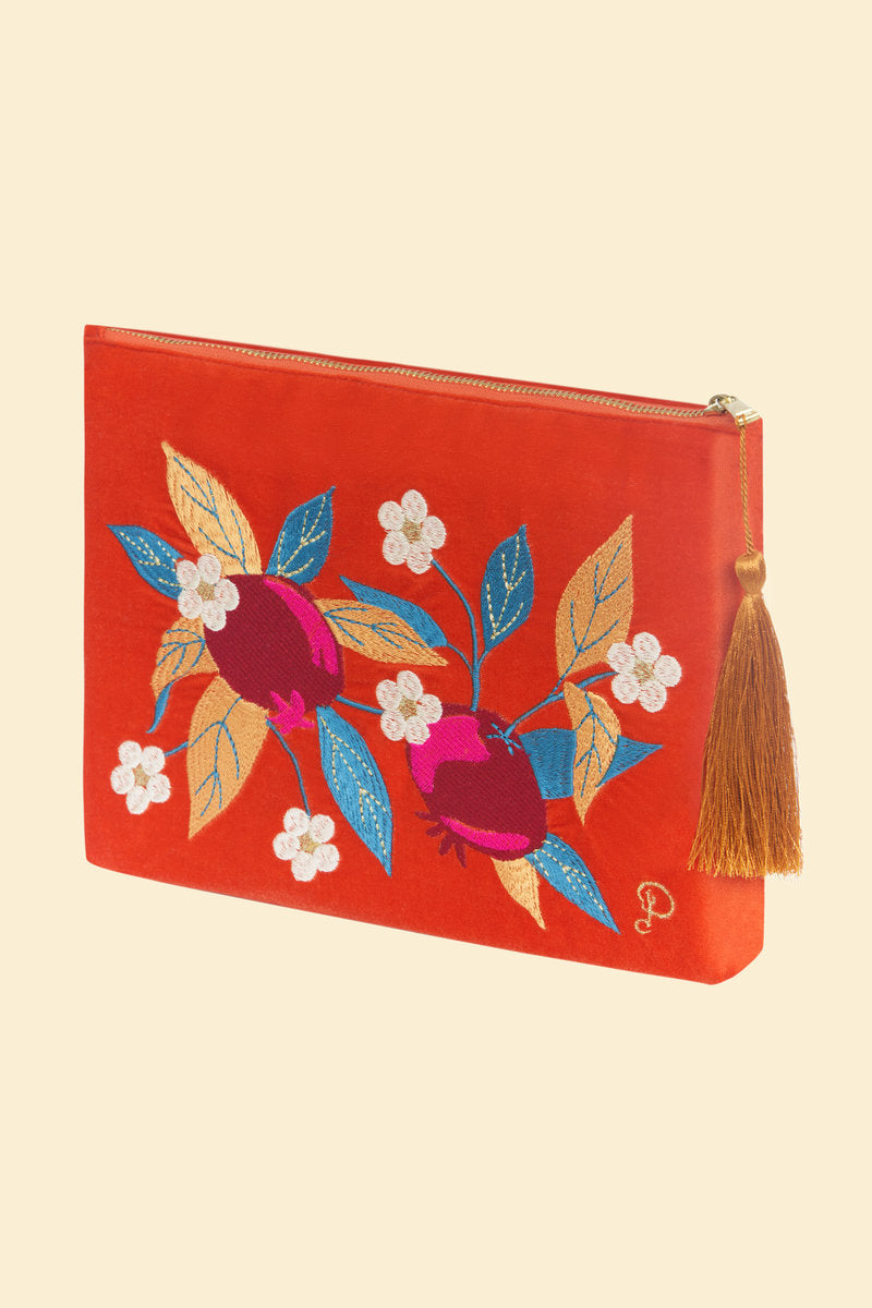 Velvet Zip Pouch Pomegranate - Tangerine