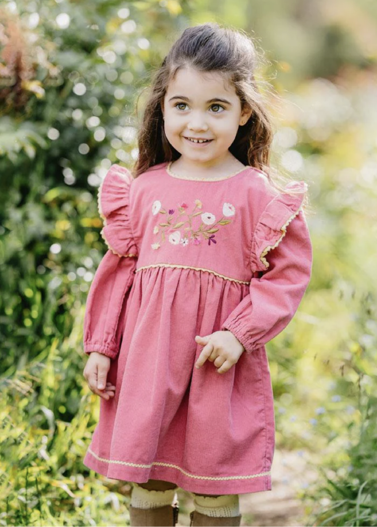 Wild Horses Embroidered Cord Dress - Pink