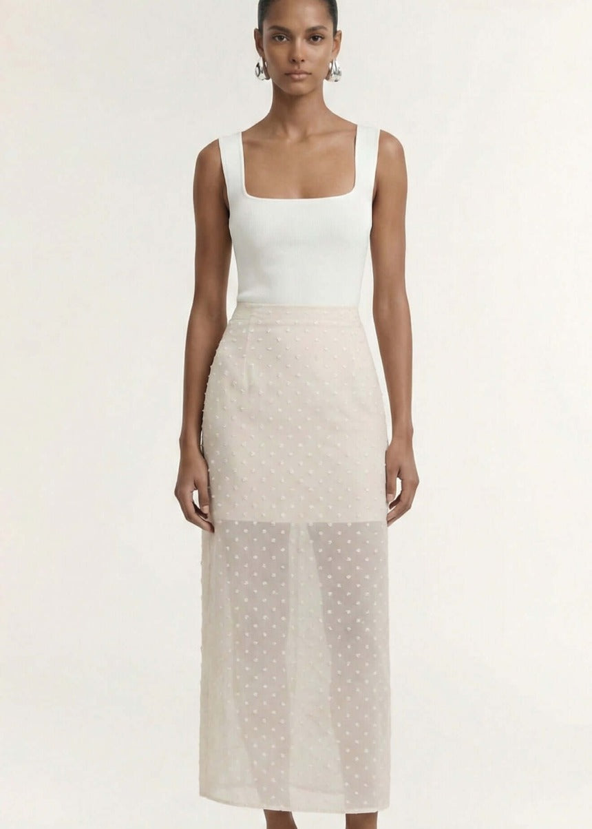 Etoile Layered Midi Skirt - Cream Spot