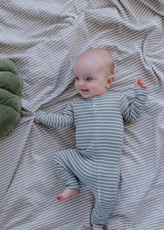 Milky Fern Stripe Zip Romper - Fern, lifestyle photo
