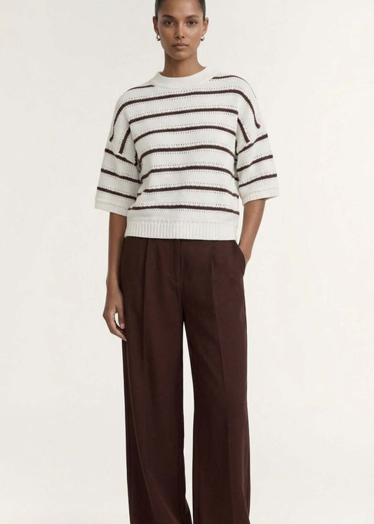 Pillar Stripe Knit Tee - Brown/White Stripe