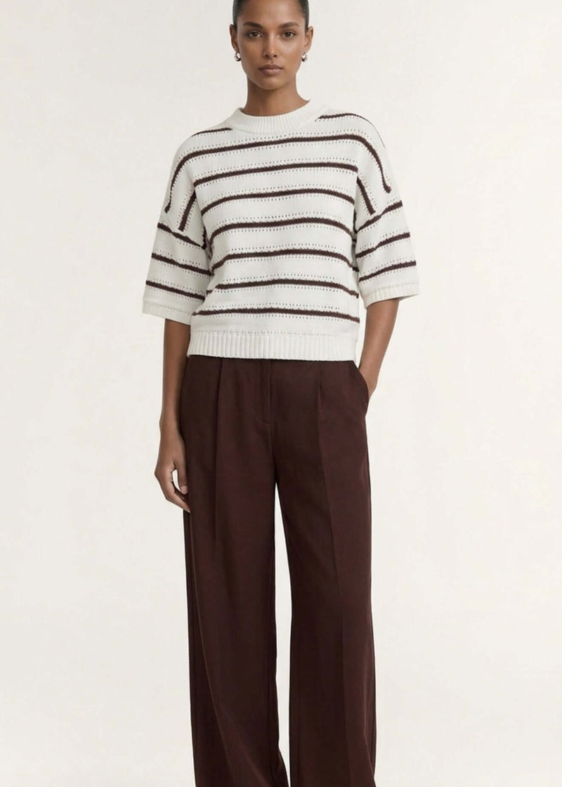 Pillar Stripe Knit Tee - Brown/White Stripe